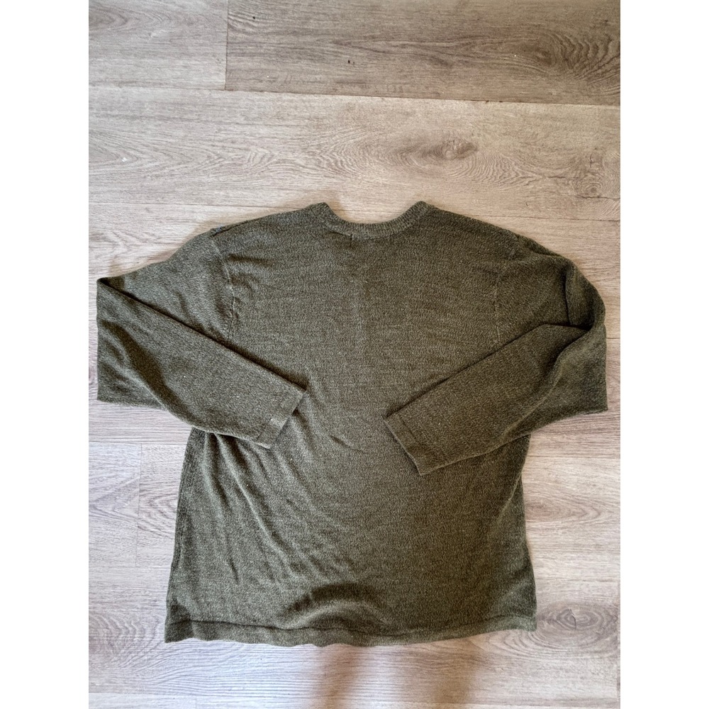 Oleg Cassini Vintage Mens XL V-Neck Knit Sweater Olive Green Marl Long Sleeve